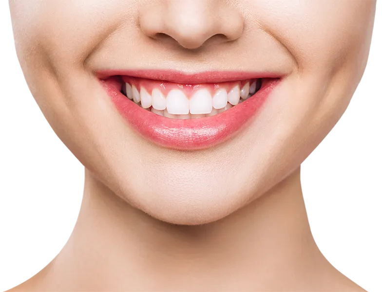 We take oral health very seriously! Close-up of a smiling mouth with bright teeth
