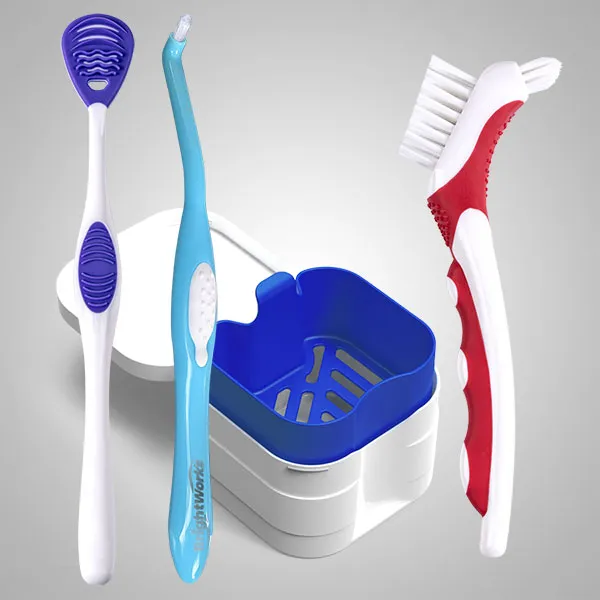 Tongue Cleaner, End Tuft Brush, Denture Brush, and Dental Bath grouping