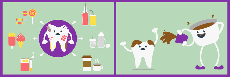 Cartoon graphics of causes of teeth staining